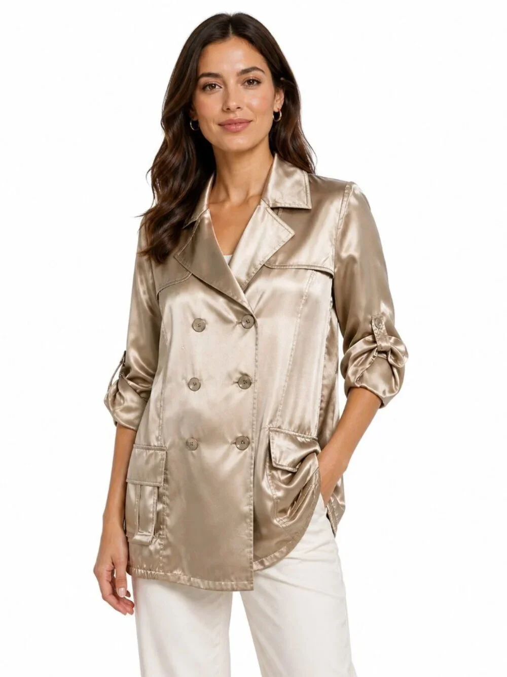 Chico's Manillo Smokey Pearl Silk Charmeuse Jacket NWT